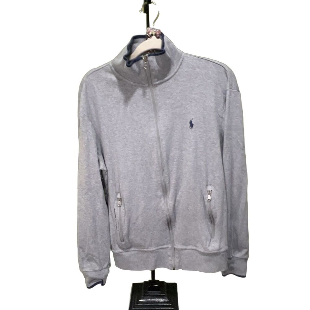 Ralph Lauren Men's Gray Jersey Track Jacket Full Zip Activewear Casual Size L